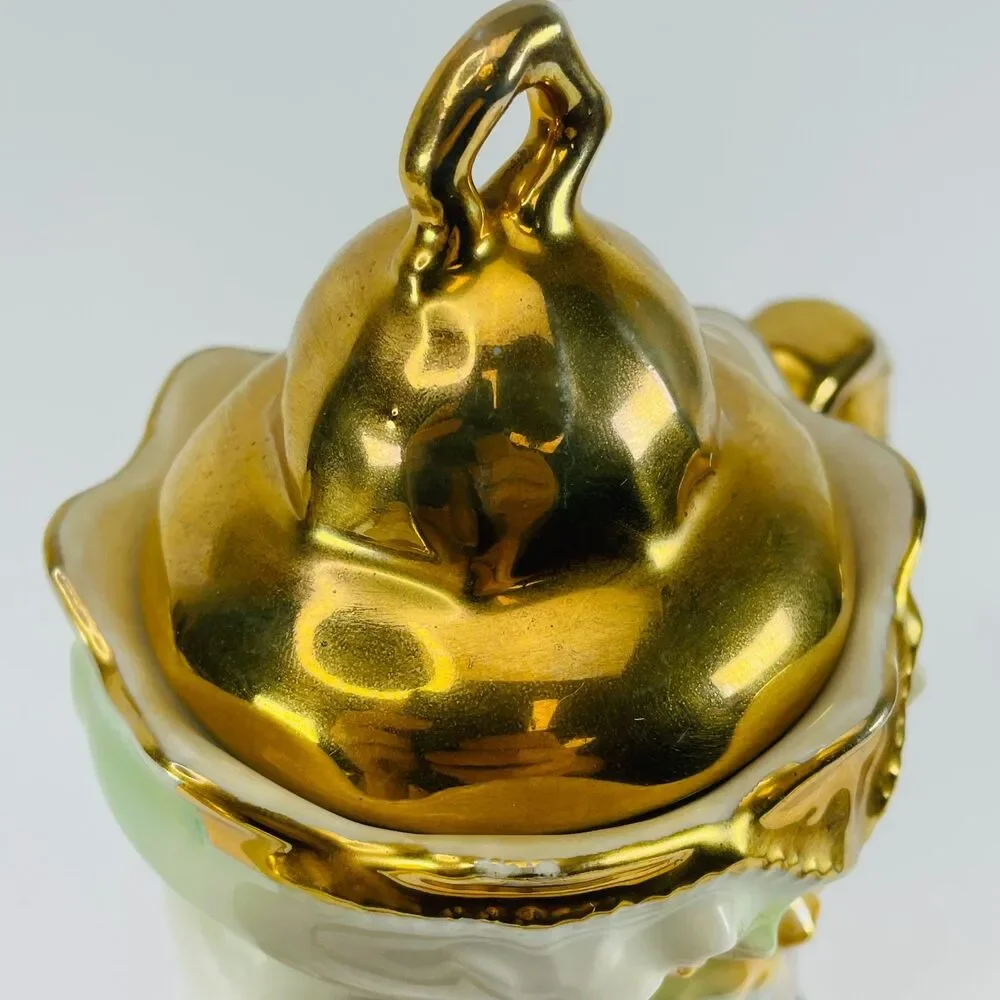 Antique Rococo German Ceramic Coffee Pot Three Graces Gold Gilt Porcelain 9.5”